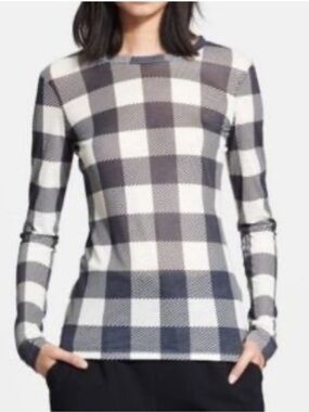 Rag & Bone Black White Buffalo Check Plaid Long Sleeve Top Fitted Sheer XS